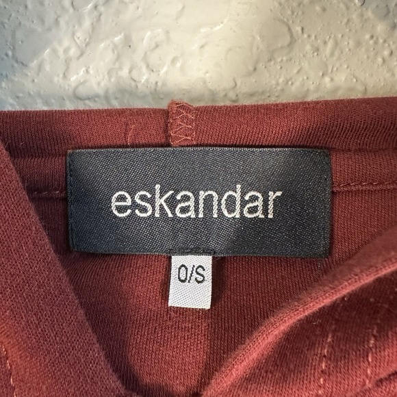 Eskandar Hoodie O/S Brick Red Pima Angle to Front Full Zip Lagenlook Casual - Picture 4 of 12